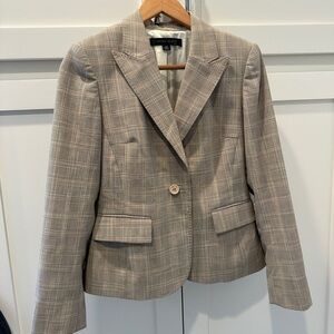 Anne Klein Women's Checkered Blazer - Gray and Cream